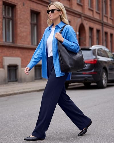 G4Free Yoga Pants for Women Waffle Knit Wide Leg Trousers High Waisted Business Casual Pants with Pockets Stretch (Royal Blue,S,Regular) — view 3