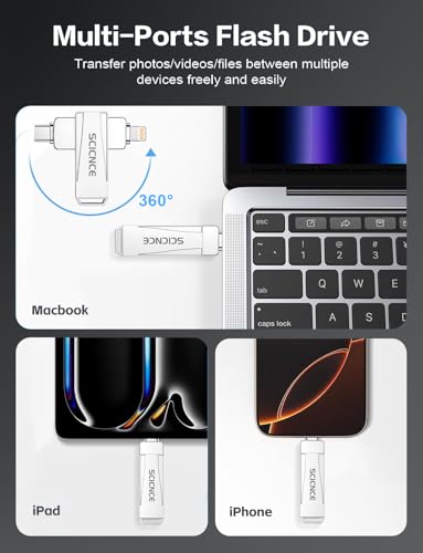Image of 128GB Flash Drive Intended for iPhone, USB Memory Stick Storage Backup for Photos Videos, Plug and Play No APP Required, Compatible with iPhone iPad Android and Computers (Metal Silver)