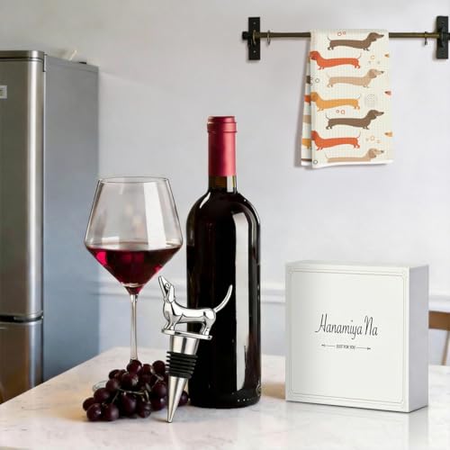 Image of Hanamiya Na Dachshund Kitchen Towels with Wine Bottle Stopper 24x14 Inch, Dachshund Gifts Reusable Dish Towels for Kitchen Bars Decor, Wine Gift Weiner Dog Gifts for Women Men Birthday Gift