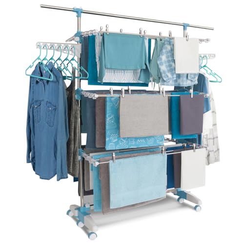 IDMarket - Séchoir à Linge Vertical Pliable 3 Niveaux Optimum capacité 30M avec Tringle...