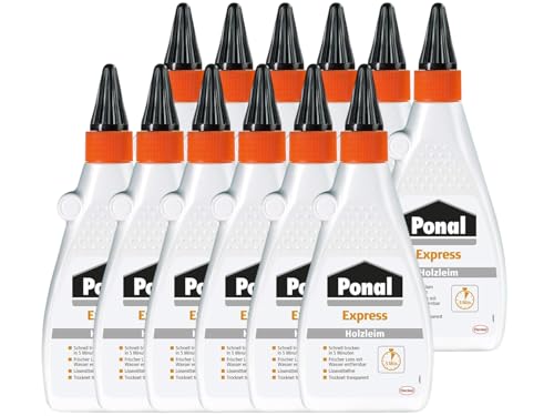 Ponal Express Holzleim, transparent und schnell trocknender Holzkleber für vielseitige Verleimungs- & Bastelarbeiten, wasserfester Leim in praktischer Flasche, 10x550g