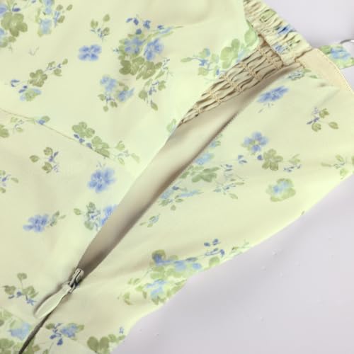 Image of Belle Poque Sun Dresses for Women Spring Summer Floral Midi Flowy Spaghetti Ruffle Wedding Guest Tea Party Dress