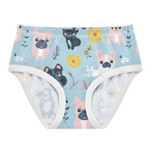 Wusikd Cartoon Dogs Pugs Girls' Underwear Cotton French Bulldogs Girls Briefs Soft Toddler Underwear 2T