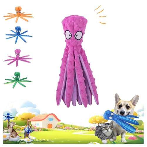Squeaky Dog Toys Octopus Dog ToyEco-Friend Octopus Plush No Stuffing Durable & Fun Chew Toy for Dogs (Purple)