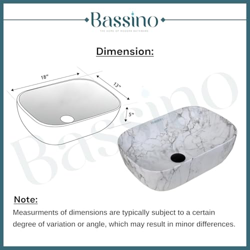 Image of BASSINO 18x13x5.5 Inches Ceramic Wash Basin /1 Year Warranty /Table Top Washbasin /Wash Basin Counter Top /Ceramic Sink Wash Basin /Ceramic Basin For Bathroom /Dining Hall /Living Room(Glossy Finish)
