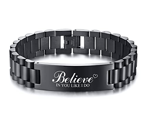 男性へのパーソナライズ 卒業ギフト パーソナライズされた卒業ブレスレット 大学卒業 2022年 高校生の卒業生 ギフト ステンレススチール ハンサムなリンクブレスレット 刻印のインスピレーションメッセージ 大学高校卒業生 男性、男の子、息子へのギフトに, 金属, 宝石なし。