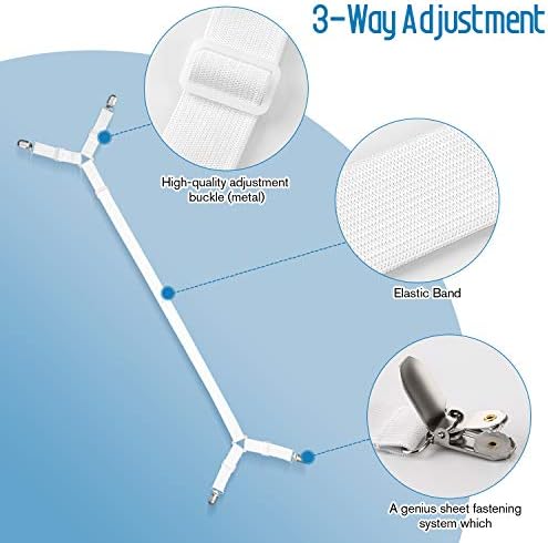 WADEO 2 Pull Side Adjustable Cross Bed Sheet Holders Fasteners Grippers Clips Suspenders Straps, Suitable for All Square Mattresses (Pack of 2, in White)
