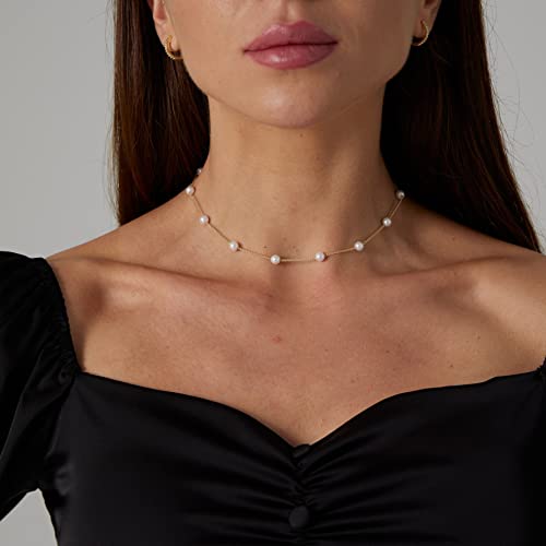 Sewyer Dainty Gold Pearl Choker Necklace For Women 14K Gold Plated Minimalist Pearl Chain Necklace Classic Tiny Pearl Beaded Choker Necklaces Delicate Everyday Jewelry Gift #TOP1