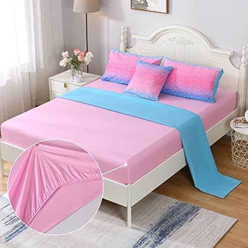 JQinHome Girls Comforter Sheet Set Full Size 6 Piece Bed in A Bag 3D Colorful Pink Rainbow Themed Bedding Set for Girls Women 1 Comforter,2 Pillowcases,1 Flat Sheet,1 Fitted Sheet,1 Cushion Cover 4 4197de FHRL. AC