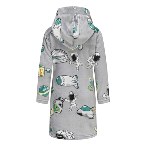 SRVNFBKT Roupão de banho com capuz de lã macia para meninos e meninas, Cinza espacial, 11-12 Years