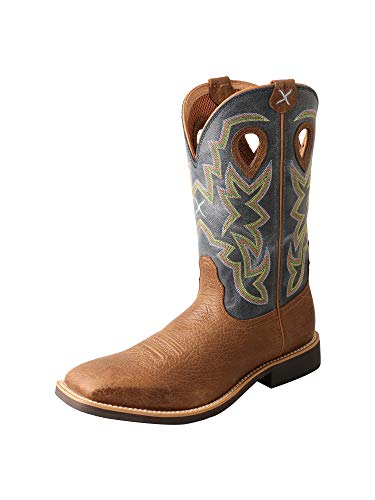 Twisted X Men's Top Hand Wide Square Toe Cowboy Boots - Peanut Distressed/Navy