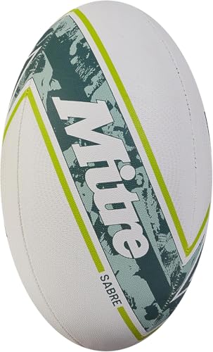 Mitre Sabre D4P Rugby-Ball | Extrastarkes Futter | Volle Gewicht | Sehr beliebt Rugbyball, Weiß/Mint/Limette, 4