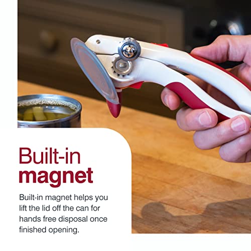 Zyliss Lock N' Lift Can Opener - Manual Can Opener With Built-In Magnet - Safety Can Opener With Stainless Steel Wheel - Handheld Kitchen Tool & Gadget - Red, 7.5" #TOP3