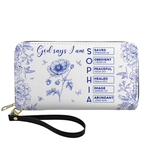 God Says I Am Name Letter In Bible Toile De Jouy Style - Personalized Leather Wallet