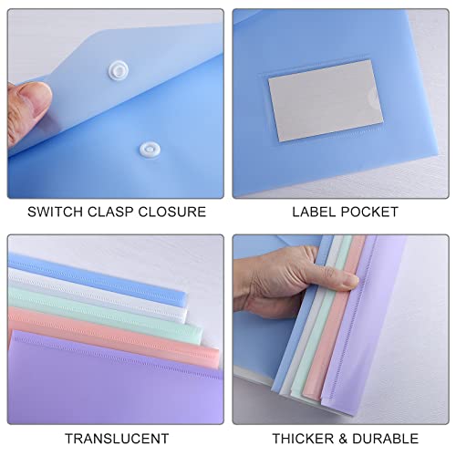 ASTARON Dokumententasche A4 zum Abheften, 10 Stück Transparente Plastikmappe a4, A4-Aktenordner mit Etikettentasche, für Schule, Zuhause, Arbeit, Büro, 5 Farben