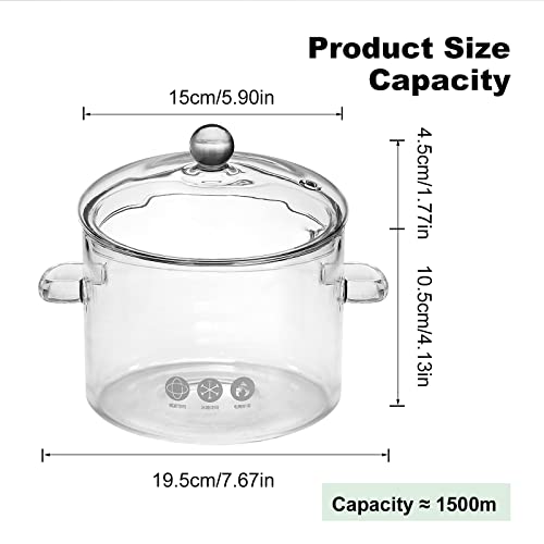 1.5L/50 Fl Oz Glass Saucepan With Cover, Heat-Resistant Glass Stovetop Pot And Pan With Lid, The Best Handmade Glass Cookware Set Cooktop Safe For Pasta Noodle, Soup, Milk, Baby Food #TOP6