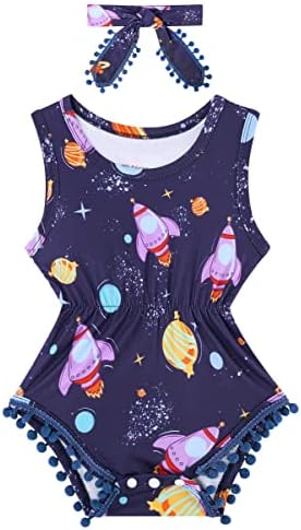 UNICOMIDEA Baby Girl Rompers Summer Clothes Set Cute Pink Bodysuit for Toddler Kids 18-24 Months Onesie with Headband 2Pcs Outfit Sleeveless Jumpsuit 2T