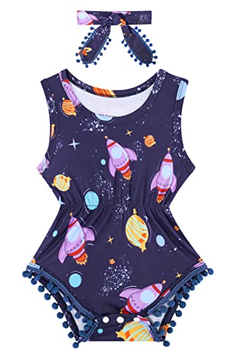 Baby Girl Clothes 0-24 Months Floral Sleeveless Baby Cowgirl Newborn Romper Jumpsuit Outfit Set with Headband