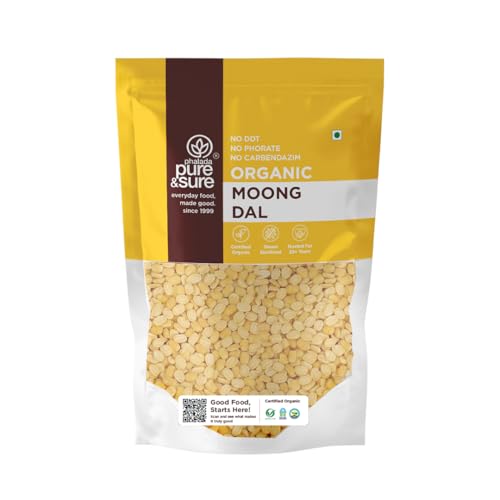 Image of Pure & Sure Organic Yellow Moong Dal (Split) 1Kg | 100% Natural Mung Dal Chilka | Unpolished | Vegan, Gluten-Free, Non GMO | Chemical Free & Pesticides Free