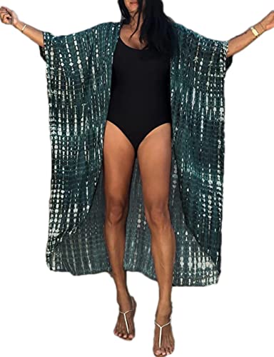 Image of Bsubseach Stylish Tie Dye Open Front Long Kimono Swimsuit Coverup for Women | Loose Fit Boho Style Bathing Suits Cardigans,Summer Causal Resort Wear