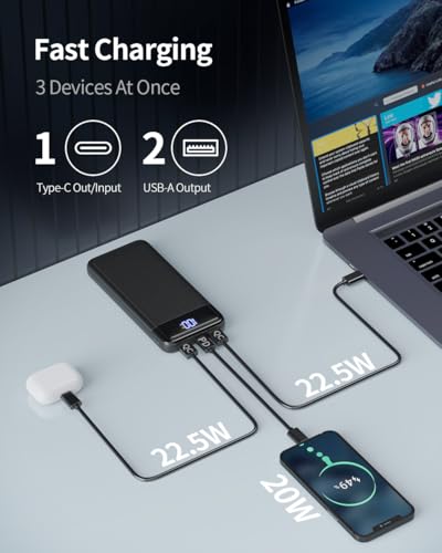 Power Bank 13800 mAh, 22,5 W powerbank, externe mobiele telefoon batterij, snel opladen, USB C-ingang & uitgang met LED-display, PD3.0 QC4.0 draagbare oplader, compatibel met iPhone 16 15 14 13 12 Pro - Afbeelding 4