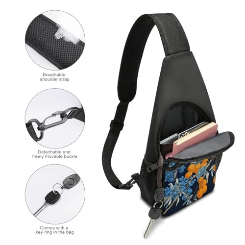 Bolso bandolera pequeño unisex azul con flores miniatura 3