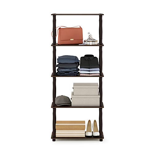 Image of Furinno Turn-N-Tube 5-Tier Multipurpose Shelf / Display Rack / Storage Shelf / Bookshelf, Classic Tubes, Walnut /Brown