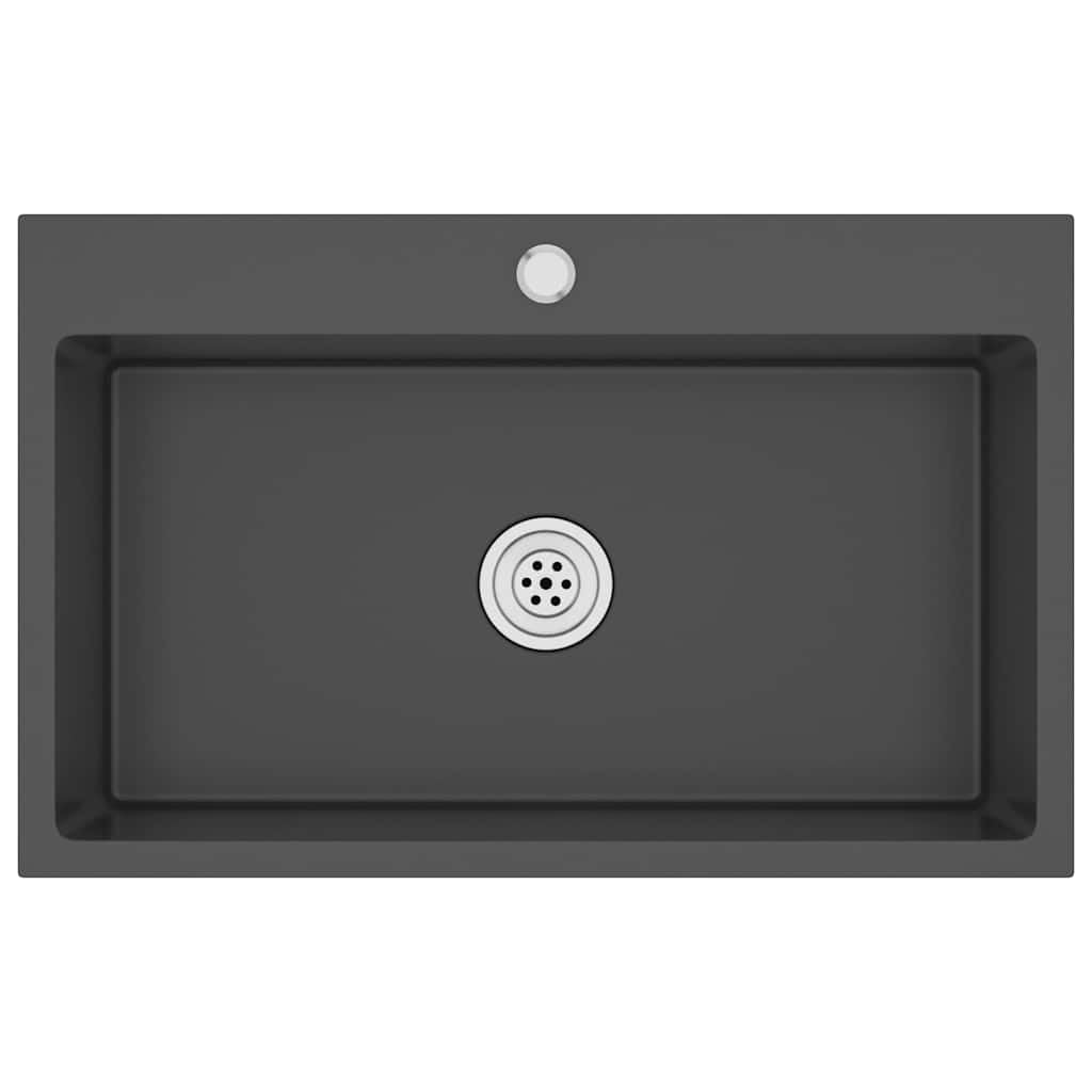 vidaXL Handmade Kitchen Sink Dining Room Plumbing Fixture Utility Waste Sink Under-Mount Kitchen Basin Black Stainless Steel