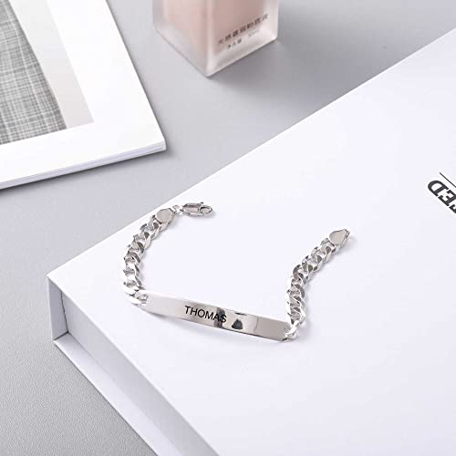 Personalized Id Bracelet For Men, Women - Custom Name Bracelet - Best Friend, Bridesmaid Gift, Husband, Wife - Engrave Bar Bracelet (Silver) #TOP5
