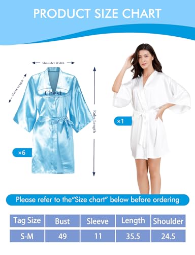 Image of EPLAZA 7Pcs Bride Bridesmaid Robe Set women satin robe Wedding Bridal Party | Soft Satin Silk, Short Sleeve, Lightweight breathable, Fits 100-150lbs, Gifts for wedding day bachelor party