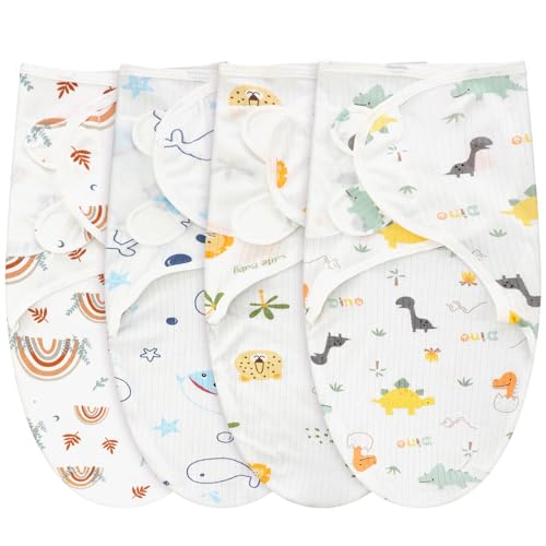Image of Newwiee 4 Pcs Preemie Baby Swaddle Wrap Adjustable Cotton Swaddle Sleep Blanket for Preemie Boy Girl Improves Sleep Essentials(Pink Heart)