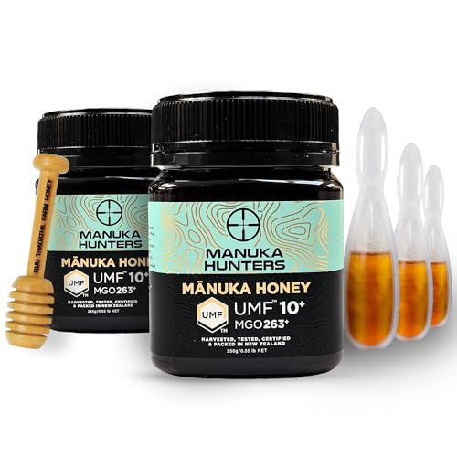Image of Manuka Honey UMF 10+ (MGO 263+) 250g (Pack of 2) | UMF Certified 100% Pure Raw Organic New Zealand Honey | Free Wooden Dipper and 15g Multiflora Spoon Pack