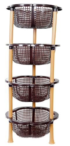 Image of TeDeMel Desire 4 Virgin Plastic Dish Rack | Multipurpose Storage Basket for Onion Potato & Vegetables | Kitchen Tray Rack for Household Use | Durable & Lightweight | Dark Brown