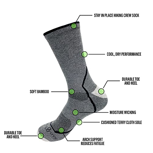 Chill Boys Viscose from Bamboo Terry Crew Socks - Two Pairs, Soft Moisture Wicking Cushioned Men's Hiking Socks - Grey2