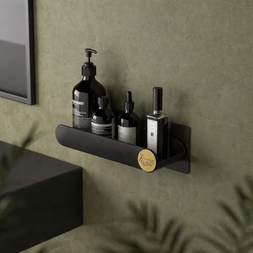 Image of RIOMAX Pack of 4 Bathroom Shelf for Wall, Self-Adhesive Bathroom Organiser, Wall Mounted Shelf, Kitchen Storage Racks, Soap Holder (Plastic, 2 Bathroom Shelves+ 2 Soap Holders) (Black)