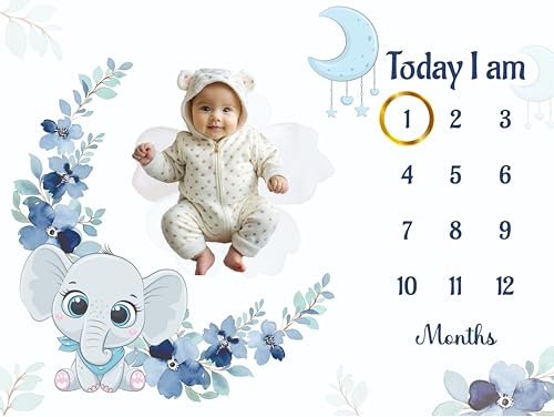 Image of Monthly Milestone Blanket Elephant Design | 1-12 Months | Ultra-Soft & Skin-Friendly | Ideal for Newborn Boys & Girls | Perfect Baby Growth Tracker & Photoshoot Prop
