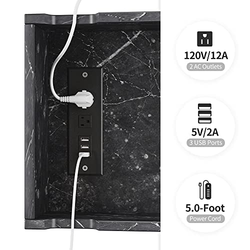 Cubicubi End Table With Power Outlets & Usb Ports, Flip Top Narrow Side Table With Storage Shelf Pockets, Sofa Table Nightstand With Charging Stations For Small Spaces Living Room Bedroom, Marbling #TOP3