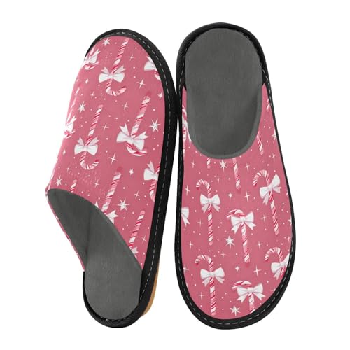 Slippers for Women Bow Star Pink Pattern Soft Winter Warm Shoes Indoor Outdoor Non-Slip House Travel Slippers