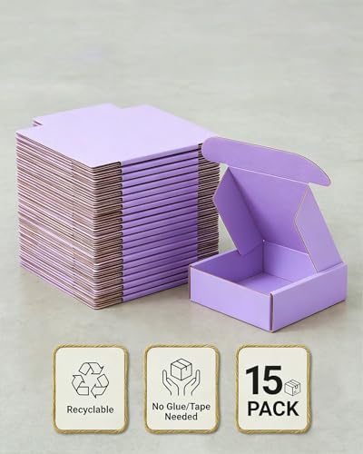 Image of Cardboard Boxes,15 Pack Shipping Boxes 6x6x2 Recyclable Mailing Boxes Colored Corrugated Cardboard Box Small Storage Boxes for Shipping, Mailing, Gifts Packaging (Light Purple)