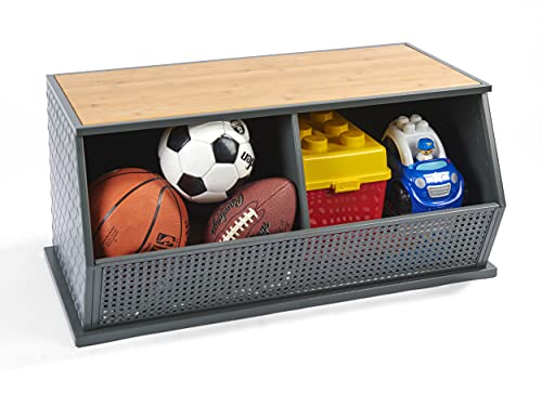 Badger Basket Metal And Wood Two Bin Stackable Charcoal/Natural Storage Cubby #TOP5