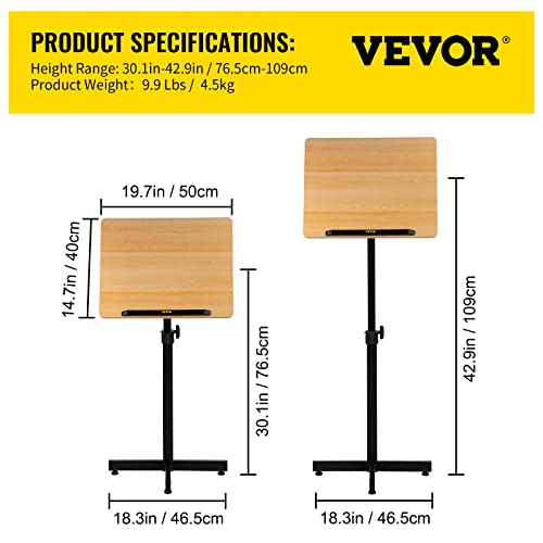 Vevor Lectern Podium Stand, Height Adjustable Laptop Table, Portable Presentation Standing For Classroom, Office, Church, Tilting Desktop With Edge Stopper, Oak #TOP6