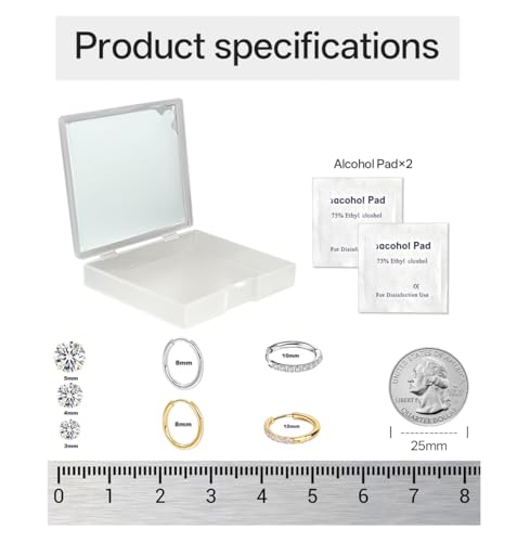 Stainless Steel Earrings Set,Hypoallergenic earrings 8mm & 10mm with CZ 3mm-5mm Studs in Gold & Silver3