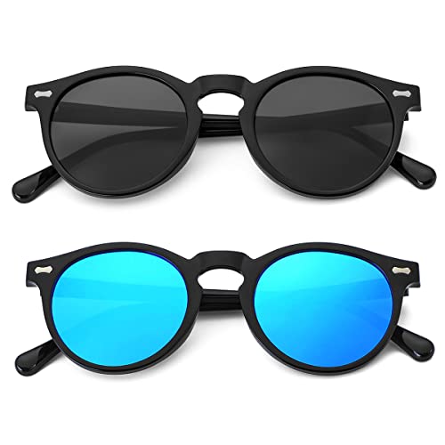 Image of Gleyemor Vintage Polarized Sunglasses for Men Round Sunglasses UV400 Protection Retro Hand-crafted Acetate Frame