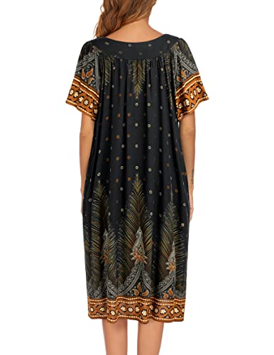 Image of Ekouaer Womens Nightgown Short Sleeve House Dress with Pockets-Floral Print Mumu Dress