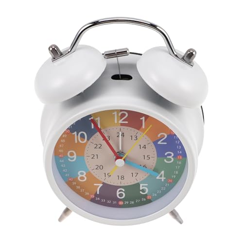 TOKIDNY Despertador Infantil de Metal Blanco con Luz Nocturna y Números Grandes para Mesita de Noche o Escritorio, Diseño Creativo y Educativo Adolescentes