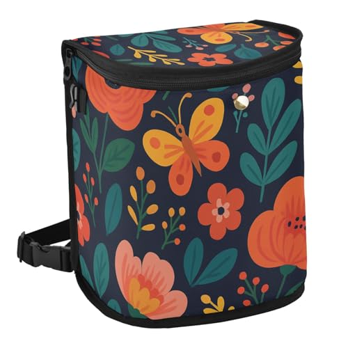 Image of Flowers Car Trash Can with Lid Leak Proof Car Trash Bag Waterproof Car Garbage Can, Multipurpose Trash Bin Hanging for Minivan SUV Truck