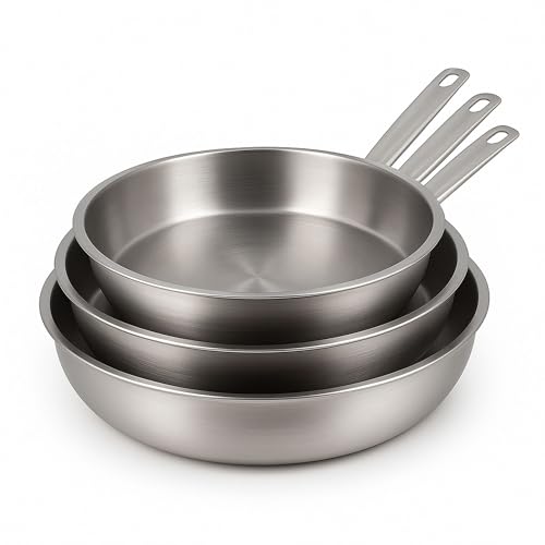 MENASTYL - Set de 3 poêles professionnel 24/28/30cm en acier inoxydable - 6014034