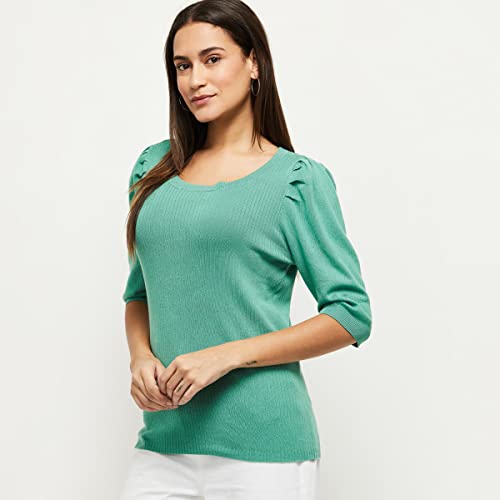 Image of Max Women's Regular Fit Solid Puffed Sleeves Top