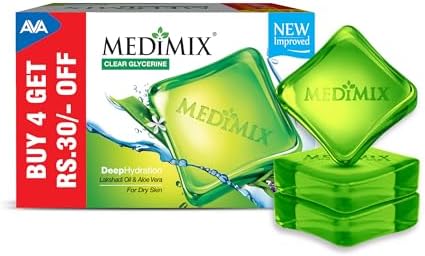 Medimix Clear Glycerine Soap for Dry Skin Infused with Lakshadi Oil Aloevera 3+1 100g