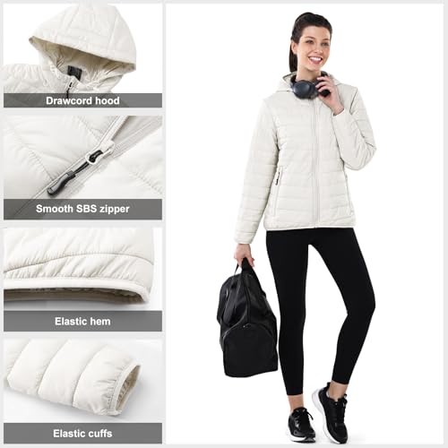 Image of Outdoor Ventures Women's Packable Lightweight Full-Zip Puffer Jacket with Hood Quilted Winter Coat